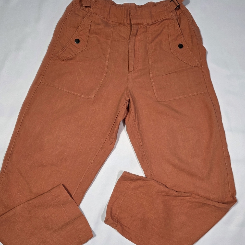 Athleta 100% Linen Pants Women Size 6 Orange Elastic Waist Lightweight Summer - Picture 2 of 10